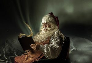 santa claus, book, northern lights